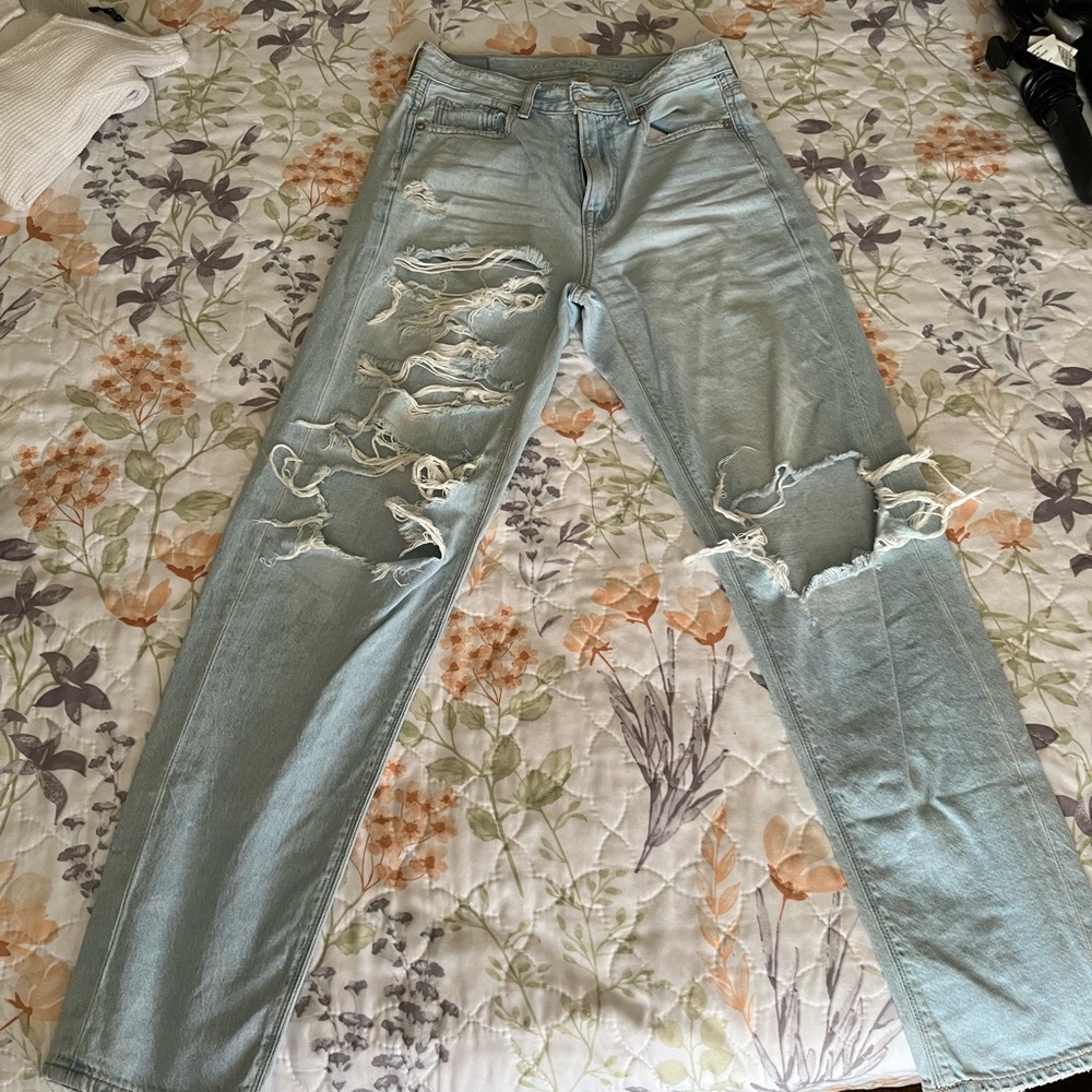 American Eagle Outfitters Light Blue Jeans with Brown Patch